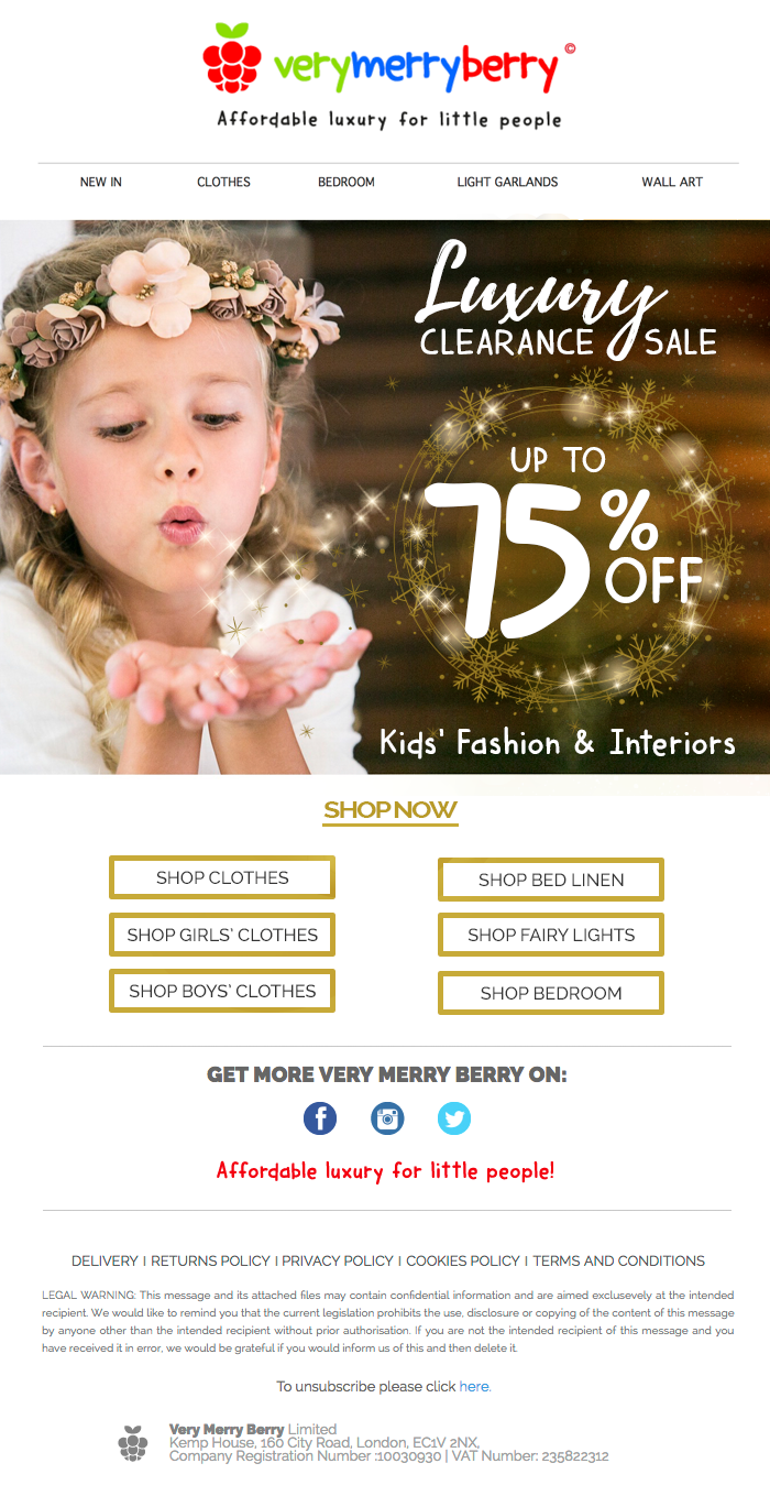 Ejemplo de newsletter para tienda online fashion kids campaña mailchimp